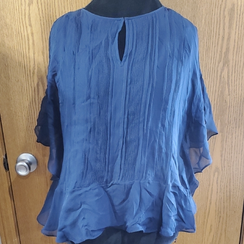 Diane Von Furstenberg Blue Ruffled Cap Sleeve Blouse